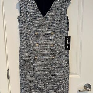 Karl Lagerfeld Women's Navy /Blues/ Multi Tweed Knee length Dress